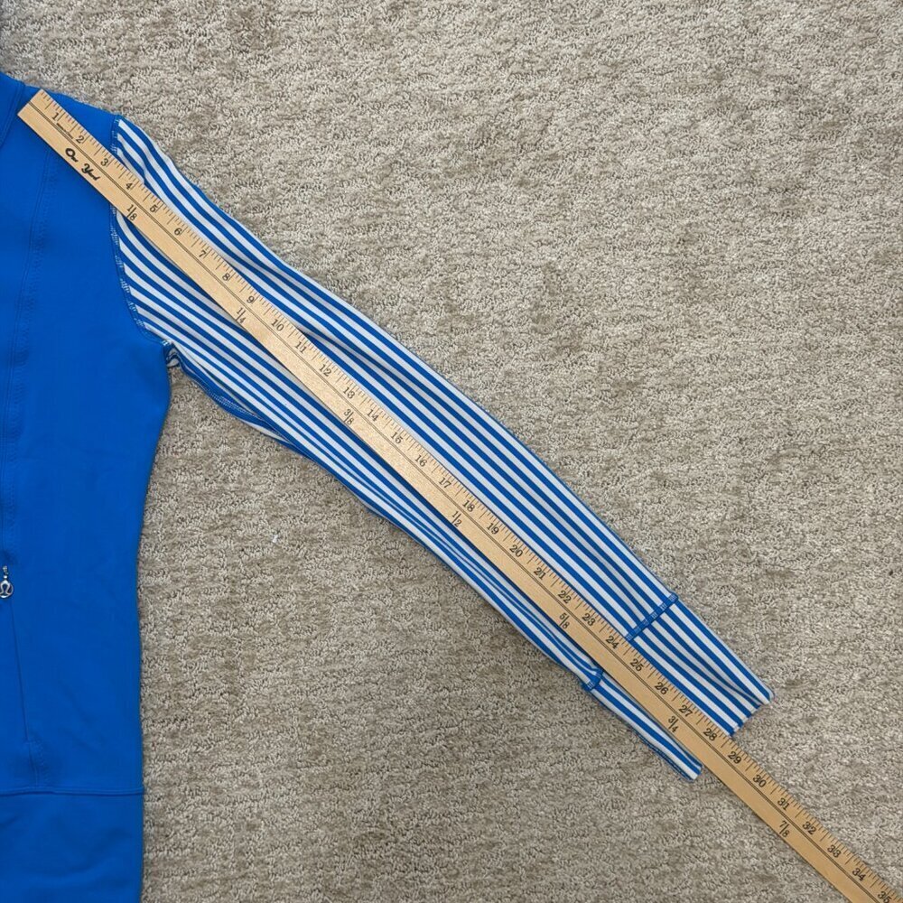 Lululemon Blue Full Zip Yoga Jacket Striped Sleeves | Fitted Athletic Layer - Picture 11 of 16